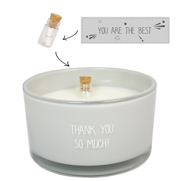 Kaars met flessenpost thank you