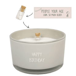 Kaars met flessenpost.  happy birthday