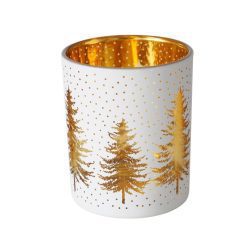 Theelichthouders kerstboom wit - goud. Set van 2 afmetingen