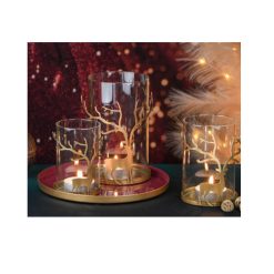 Alternative view of Glazen theelichthouder goudkleurig rendier , glas en metaal