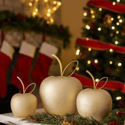 Alternative view of Set van 3 goudkleurige appels – Porselein en metaal