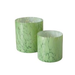 Groene theelichthouder marmerstructuur  - set van 2