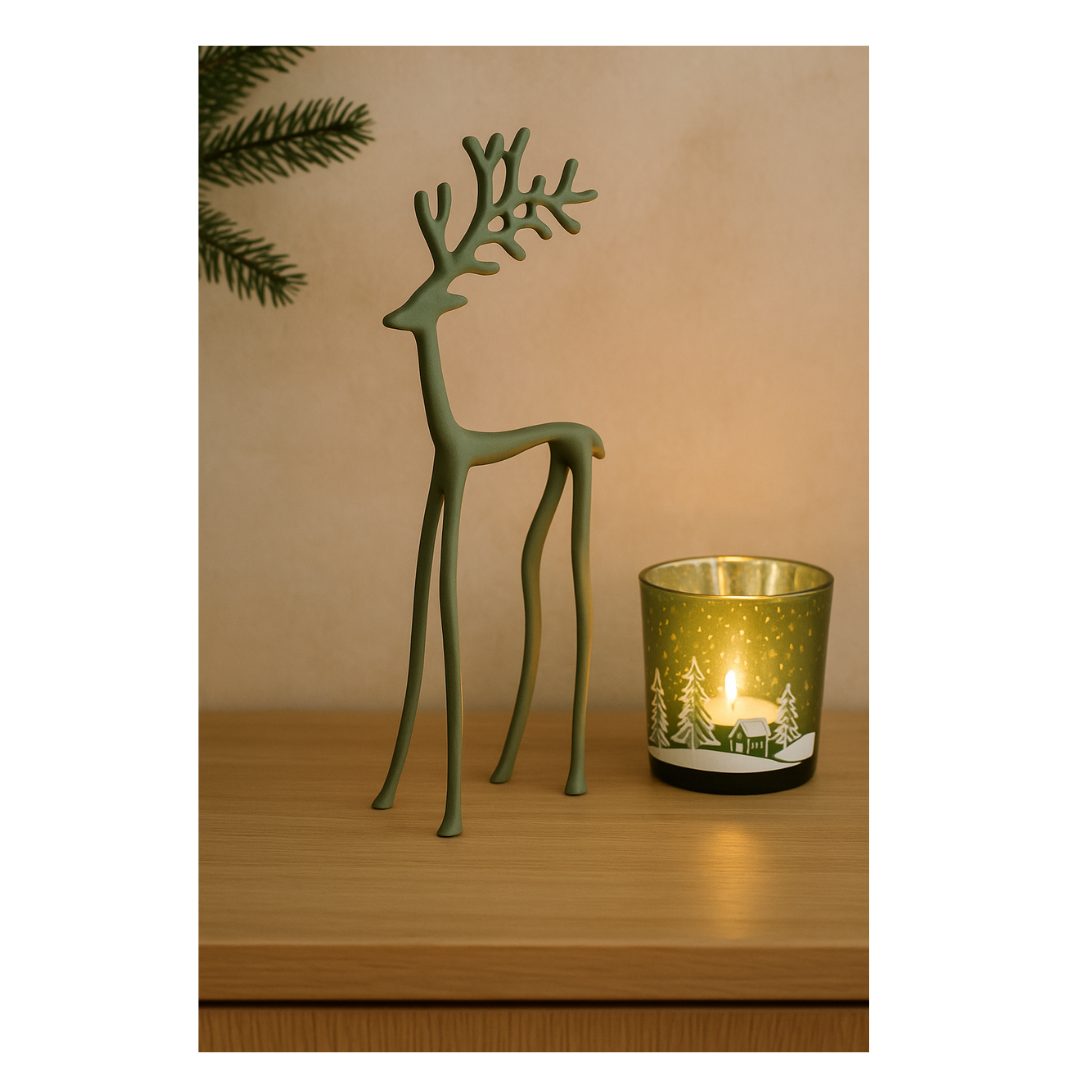 Groen metalen rendier (17×8×39 cm) - Afbeelding 2