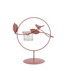 Theelichthouder roze met vogel – metaal
