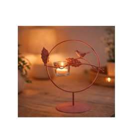 Alternative view of Theelichthouder roze met vogel – metaal