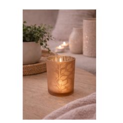 Alternative view of Theelichthouder met bladmotief – glas 8×10 cm