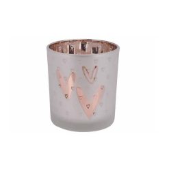 Theelichthouder met hartjes – glas 7x8cm