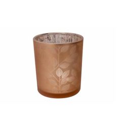 Theelichthouder met bladmotief – glas 8×10 cm